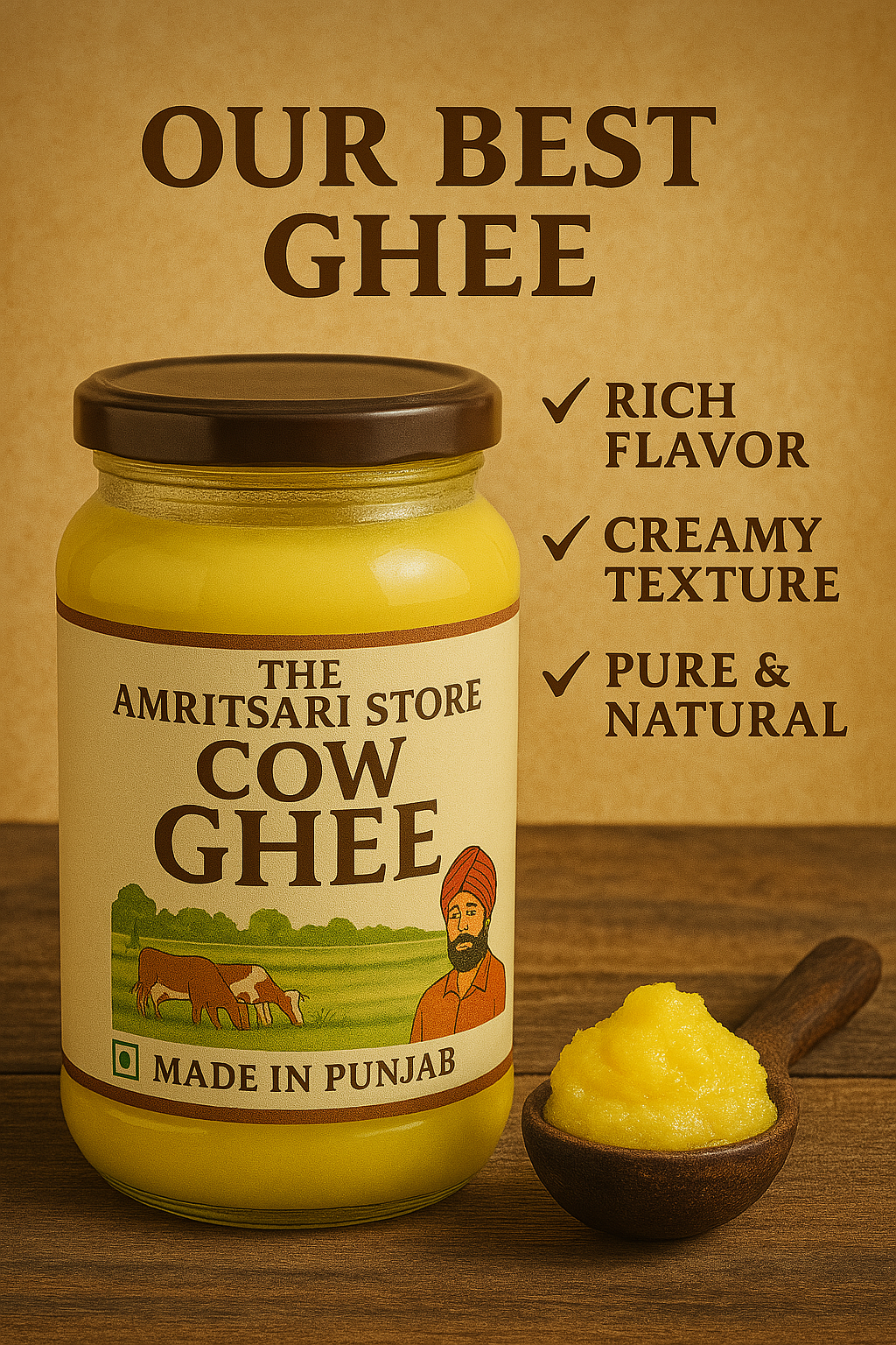 Punjabi A2 Gir Cow Ghee | Traditional Bilona Method | Grass-Fed, Pure Desi Ghee | Made in Punjab