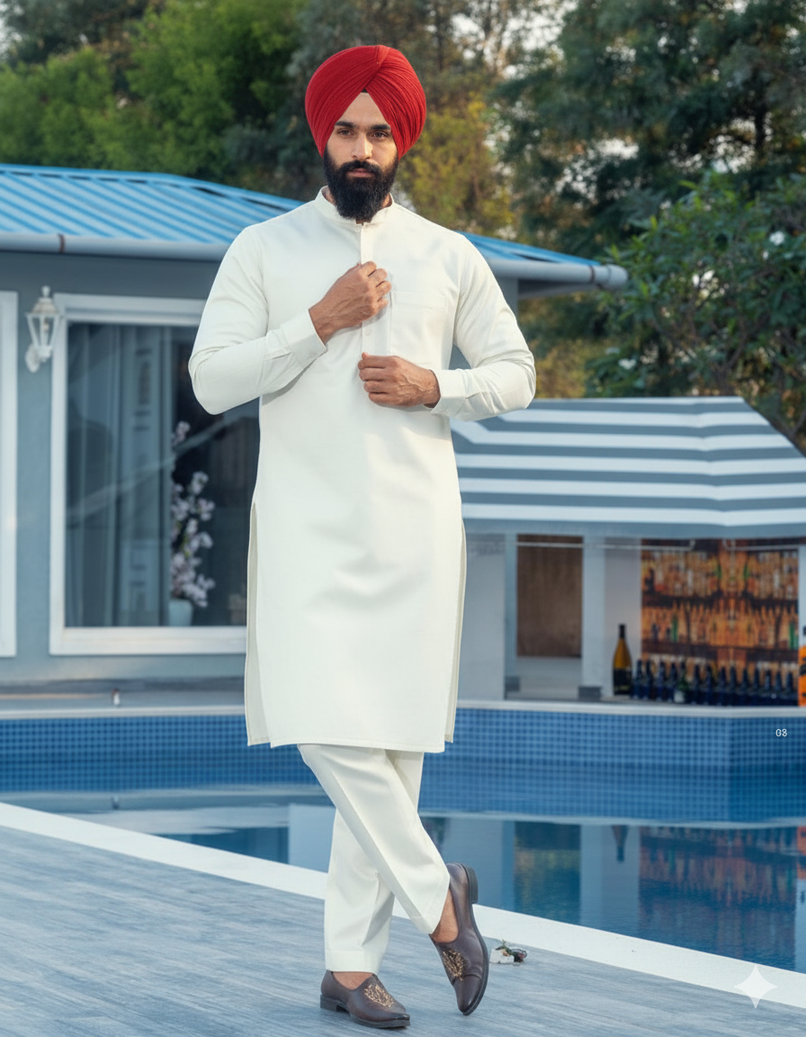 Punjabi Kurta Pajama with Pistachio Color | Straight kurta Pajama with band collar