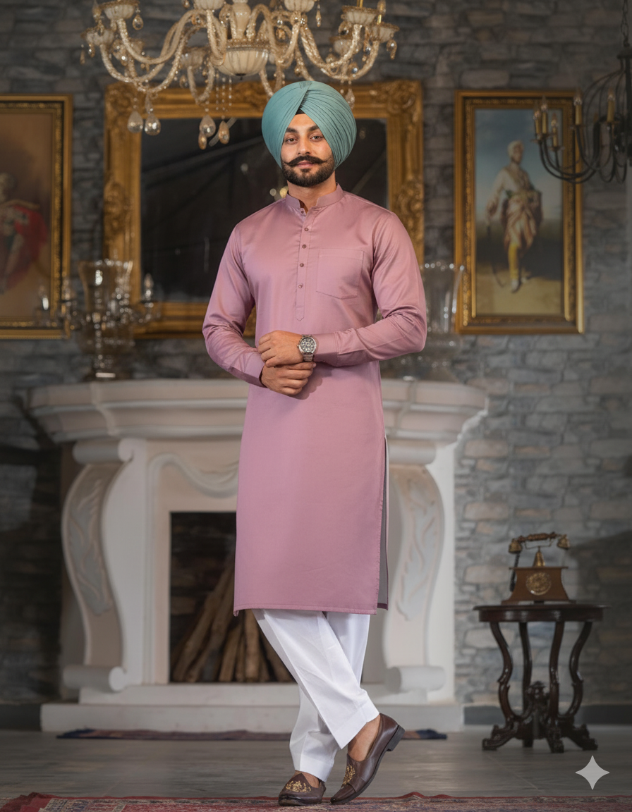 Onion Color Straight Kurta & White Pajama – Premium Fabric