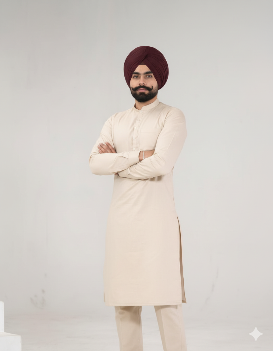 Ivory Kurta Pajama | Straight Punjabi Style kurta and Pajama with Band Collar