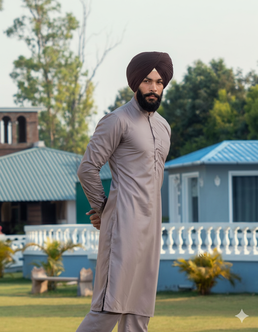 Skin Color Kurta Pajama with band collar – Wrinkle Free Fabric