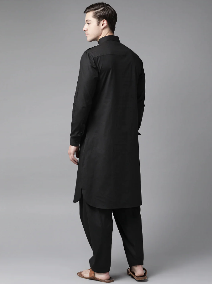 Black Punjabi Style Kurta with Pathani Salwar