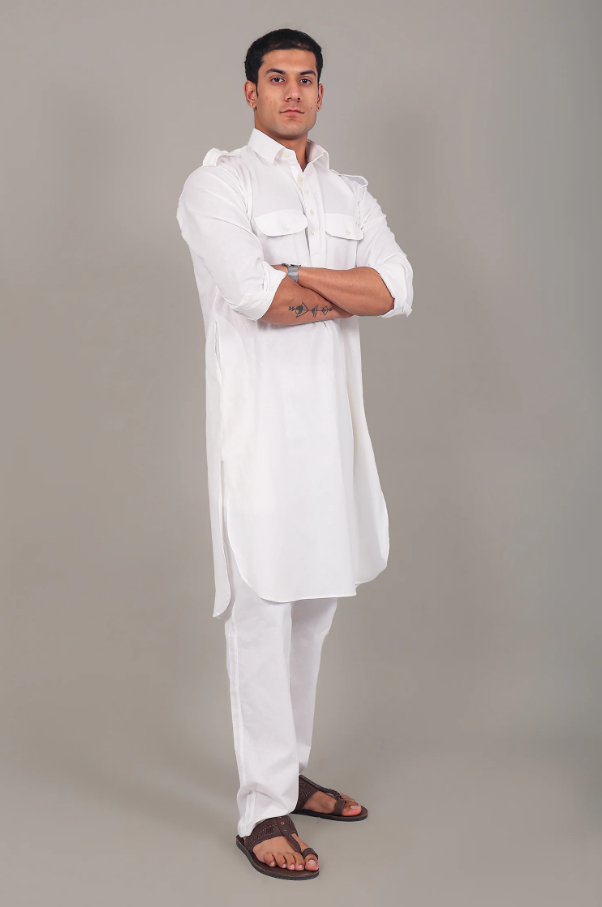 Pathani White Kurta with Pajama | Pure Punjabi Pathani Look