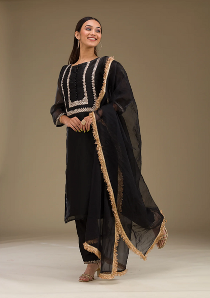 Black Zariwork Readymade Salwar Suit in Luxe Jimmy Choo Fabric