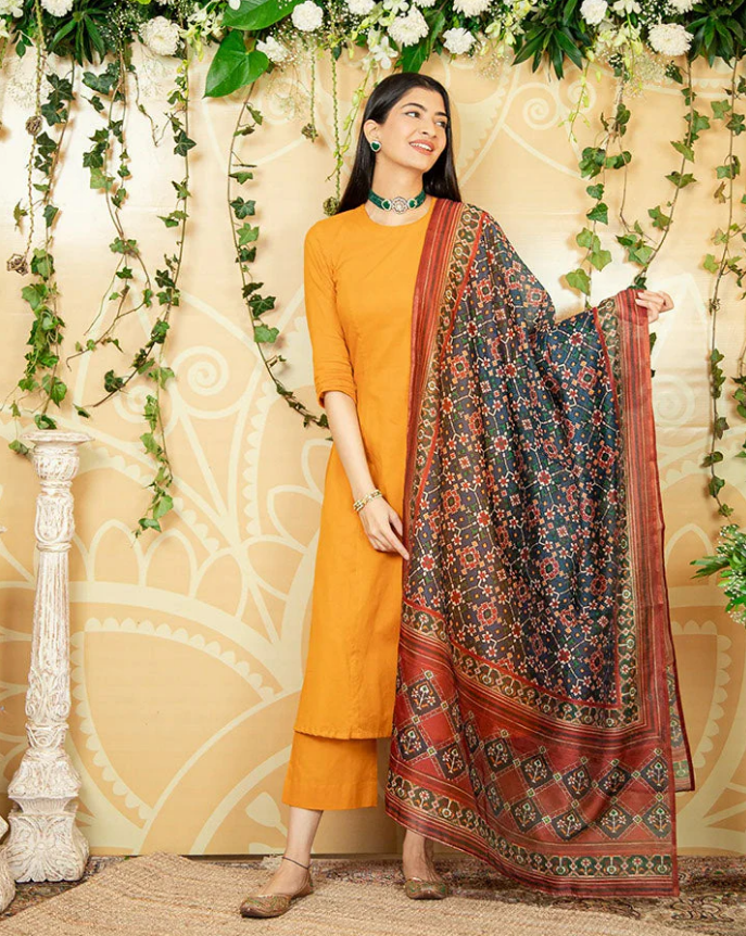 Mustard Kalamkari Suit Set – Artistic & Elegant