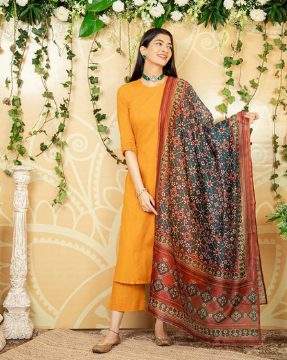 Mustard Kalamkari Suit Set – Artistic & Elegant