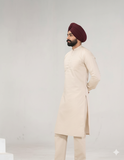 Ivory Kurta Pajama | Straight Punjabi Style kurta and Pajama with Band Collar