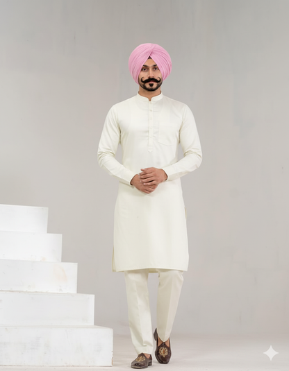 Light Pista Punjabi Straight Kurta Pajama with band collar