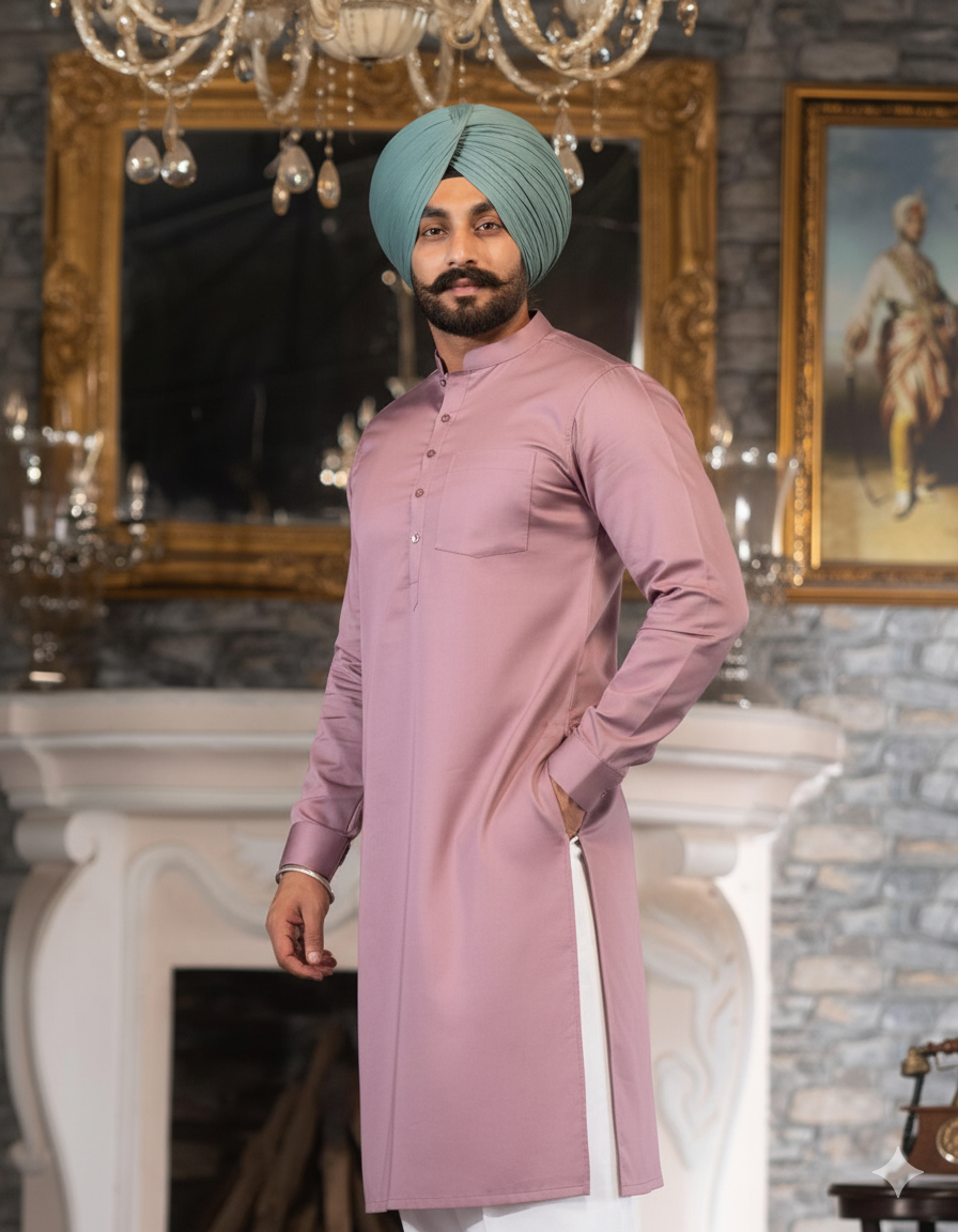 Onion Color Straight Kurta & White Pajama – Premium Fabric