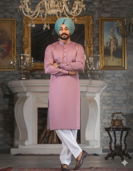 Onion Color Straight Kurta & White Pajama – Premium Fabric