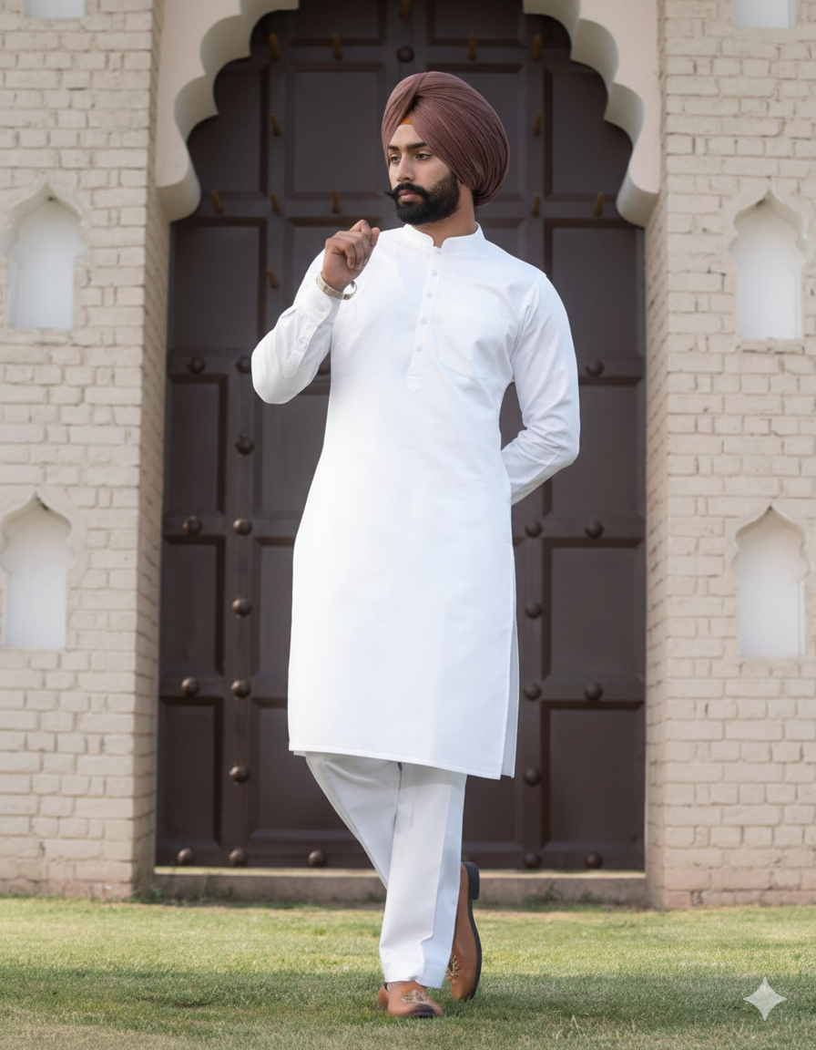 Punjabi White Kurta Pajama | Straight kurta and Pajama with Band Collar