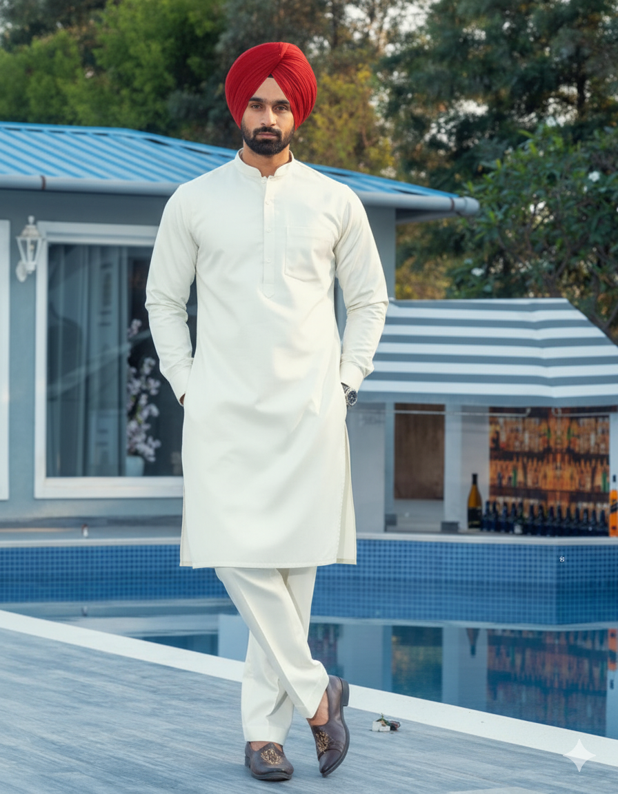 Punjabi Kurta Pajama with Pistachio Color | Straight kurta Pajama with band collar