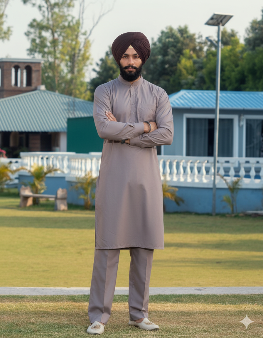 Skin Color Kurta Pajama with band collar – Wrinkle Free Fabric