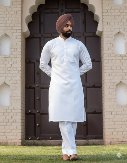 Punjabi White Kurta Pajama | Straight kurta and Pajama with Band Collar