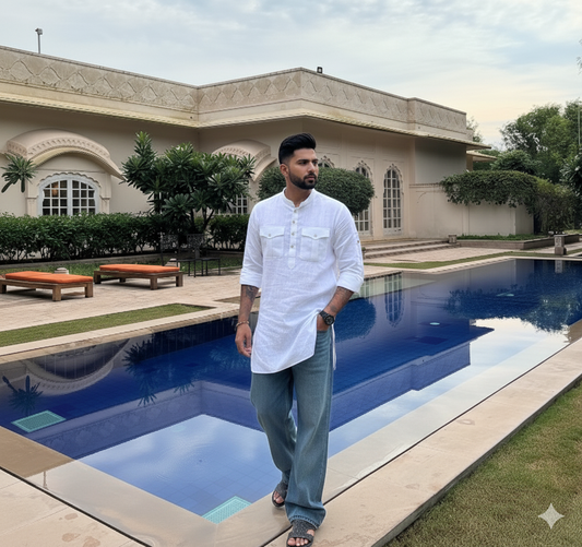 Punjabi White Linen Kurta for Men – Perfect with Jeans