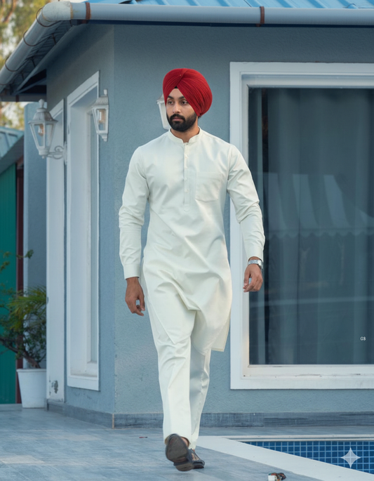 Punjabi Kurta Pajama with Pistachio Color | Straight kurta Pajama with band collar