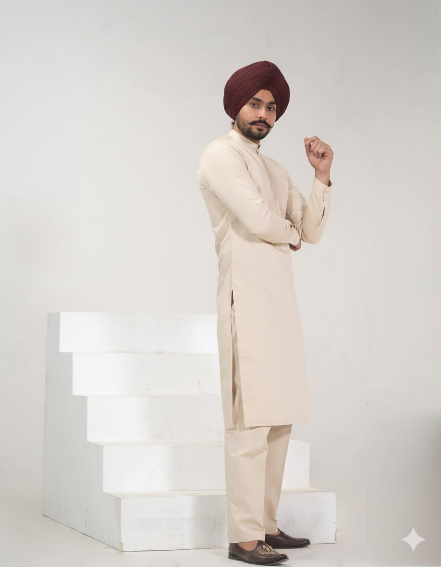 Ivory Kurta Pajama | Straight Punjabi Style kurta and Pajama with Band Collar