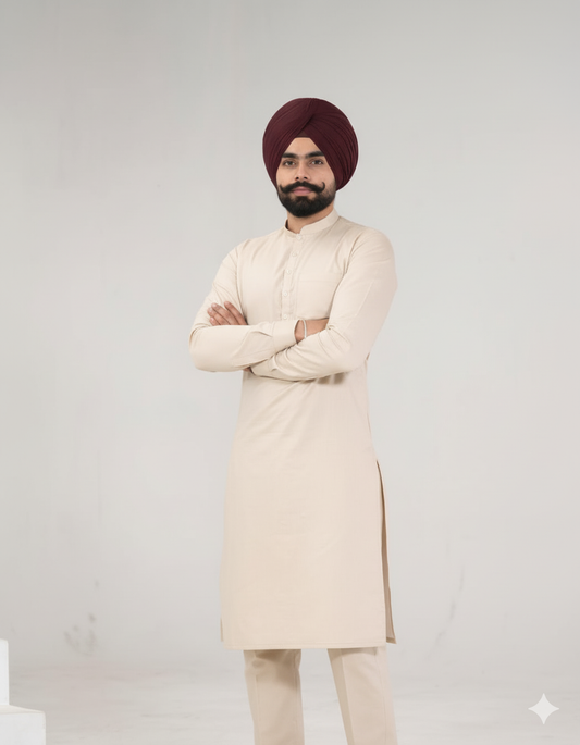 Ivory Kurta Pajama | Straight Punjabi Style kurta and Pajama with Band Collar