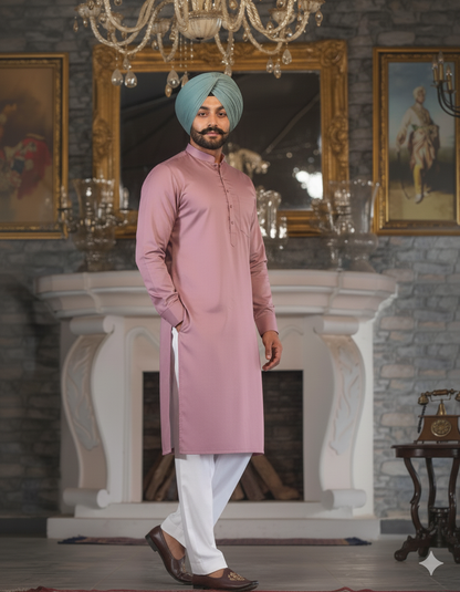 Onion Color Straight Kurta & White Pajama – Premium Fabric