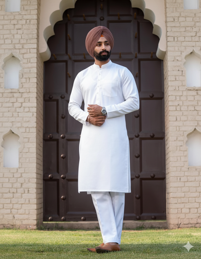 Punjabi White Kurta Pajama | Straight kurta and Pajama with Band Collar