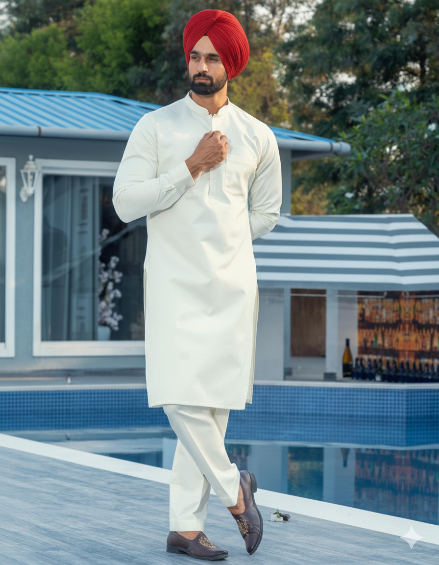 Punjabi Kurta Pajama with Pistachio Color | Straight kurta Pajama with band collar