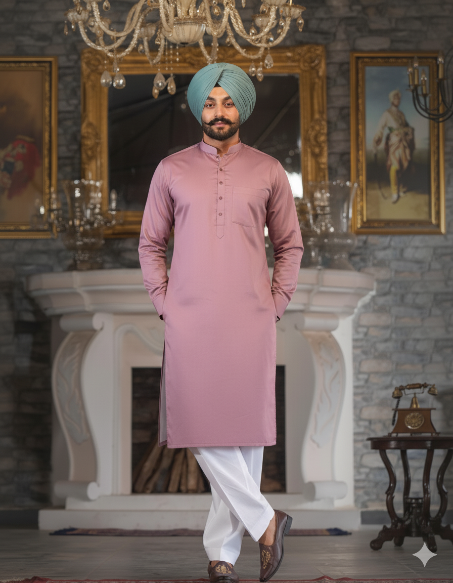 Onion Color Straight Kurta & White Pajama – Premium Fabric