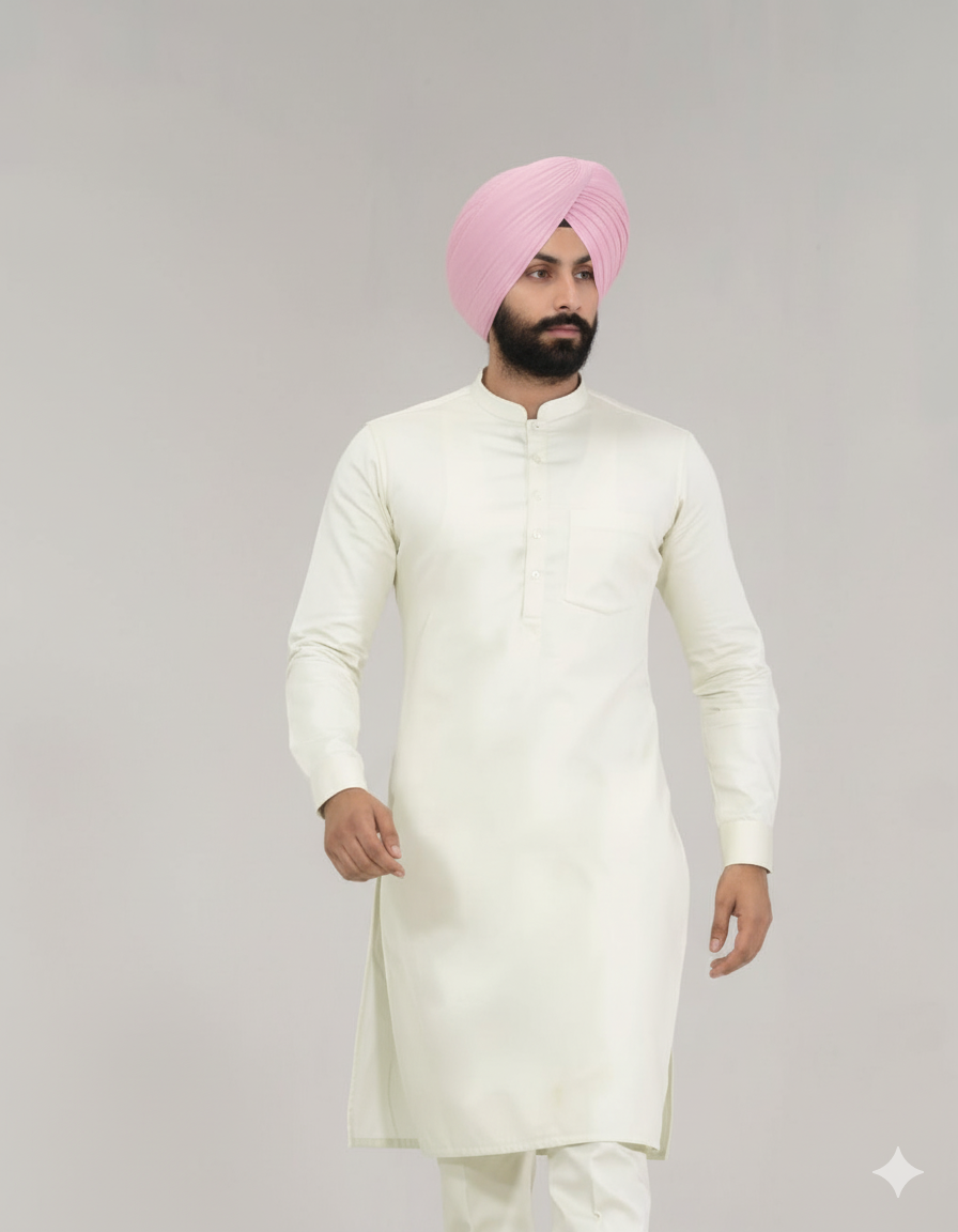 Light Pista Punjabi Straight Kurta Pajama with band collar