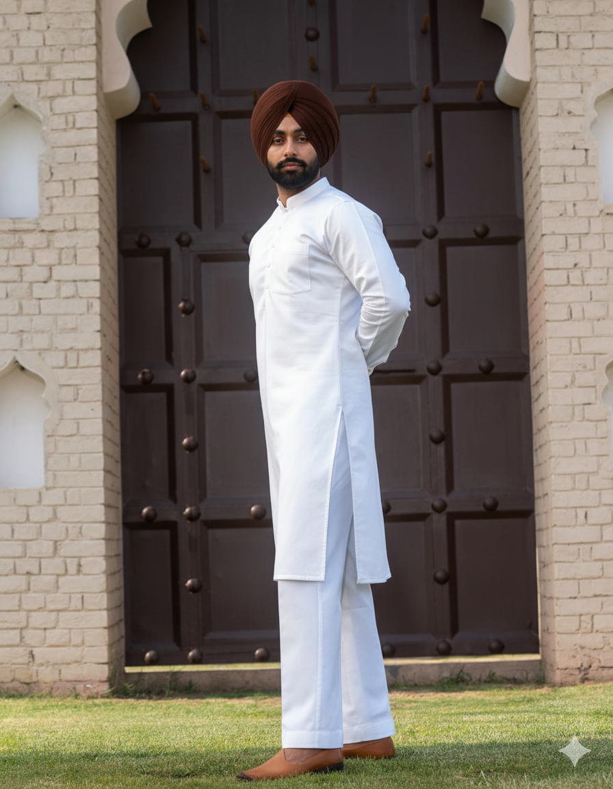 Punjabi White Kurta Pajama | Straight kurta and Pajama with Band Collar