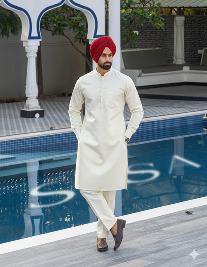 Punjabi Kurta Pajama with Pistachio Color | Straight kurta Pajama with band collar