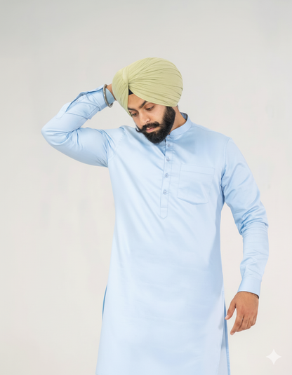 Sky Blue Punjabi Straight Kurta Pajama with band collar