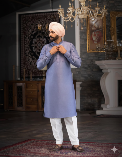 Dark Blue Violet Straight Kurta with band collar & Salwar – Punjabi Style