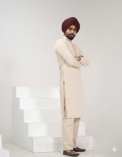 Ivory Kurta Pajama | Straight Punjabi Style kurta and Pajama with Band Collar