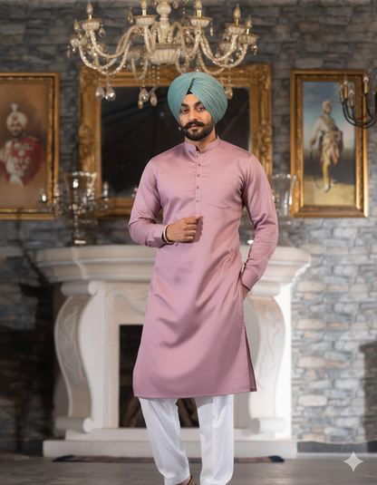 Onion Color Straight Kurta & White Pajama – Premium Fabric