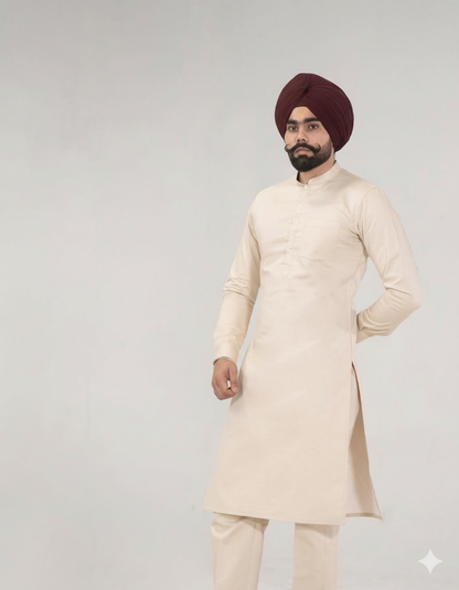 Ivory Kurta Pajama | Straight Punjabi Style kurta and Pajama with Band Collar