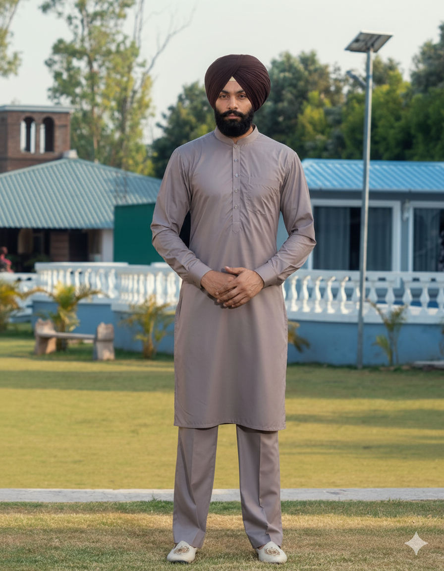 Skin Color Kurta Pajama with band collar – Wrinkle Free Fabric