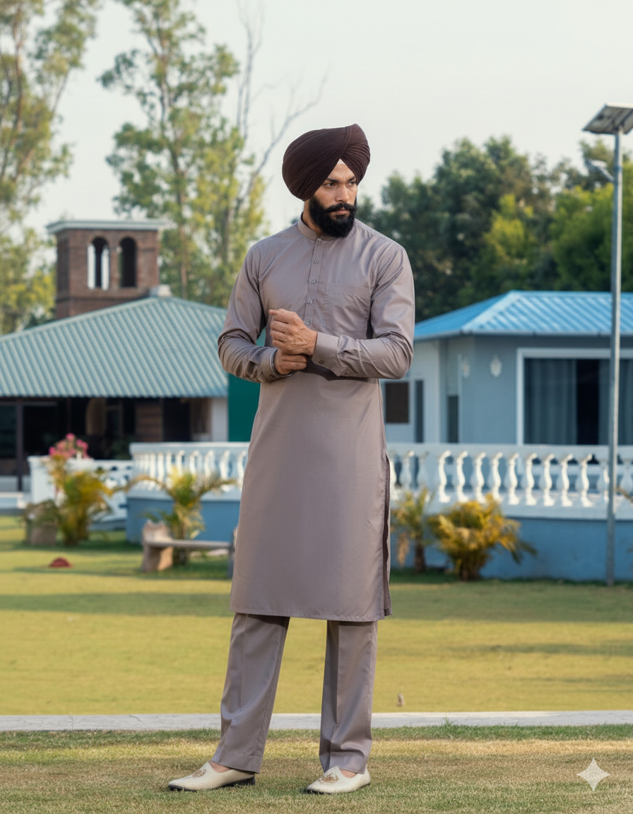 Skin Color Kurta Pajama with band collar – Wrinkle Free Fabric