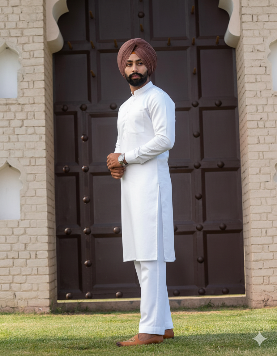 Punjabi White Kurta Pajama | Straight kurta and Pajama with Band Collar