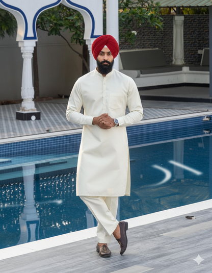 Punjabi Kurta Pajama with Pistachio Color | Straight kurta Pajama with band collar