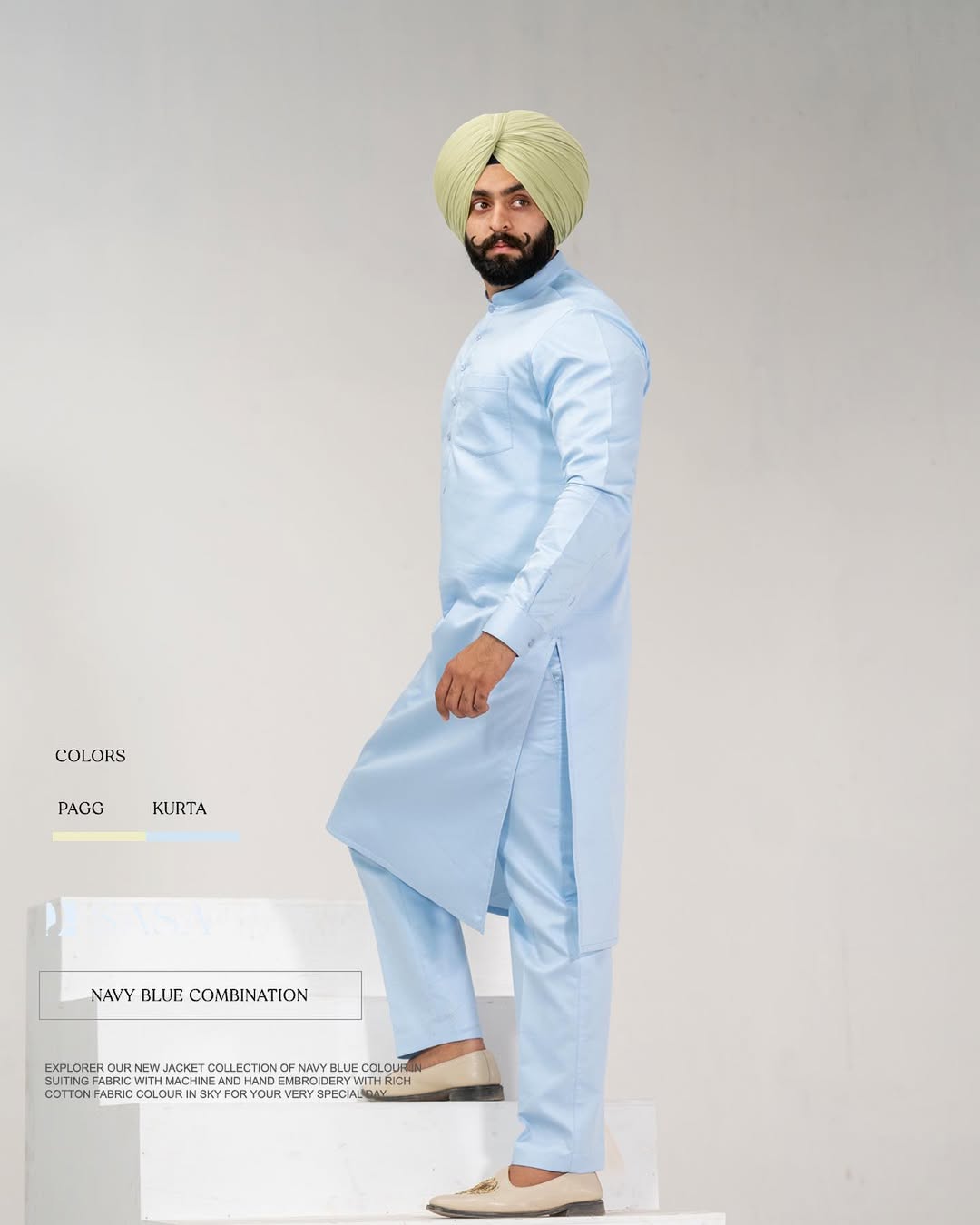 Elegant Sky Blue Punjabi Kurta Pajama – Premium Rich Cotton