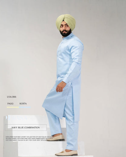 Elegant Sky Blue Punjabi Kurta Pajama – Premium Rich Cotton