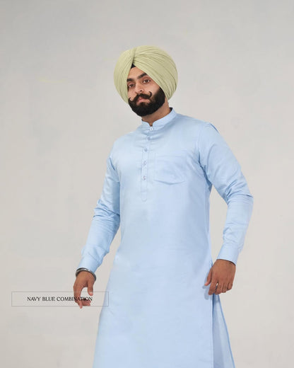 Elegant Sky Blue Punjabi Kurta Pajama – Premium Rich Cotton
