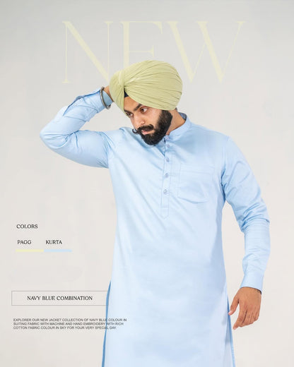 Elegant Sky Blue Punjabi Kurta Pajama – Premium Rich Cotton