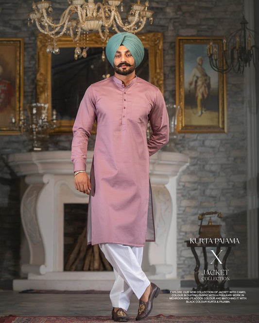 Onion Color Kurta & White Salwar – Premium Cotton Elegance