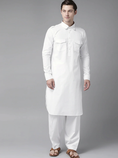 White Kurta with Pathani Salwar | Punjabi Style