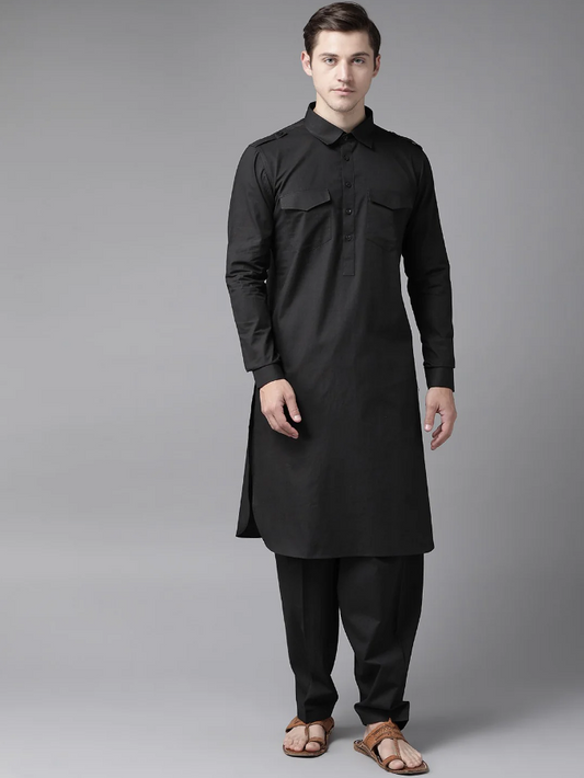 Black Punjabi Style Kurta with Pathani Salwar