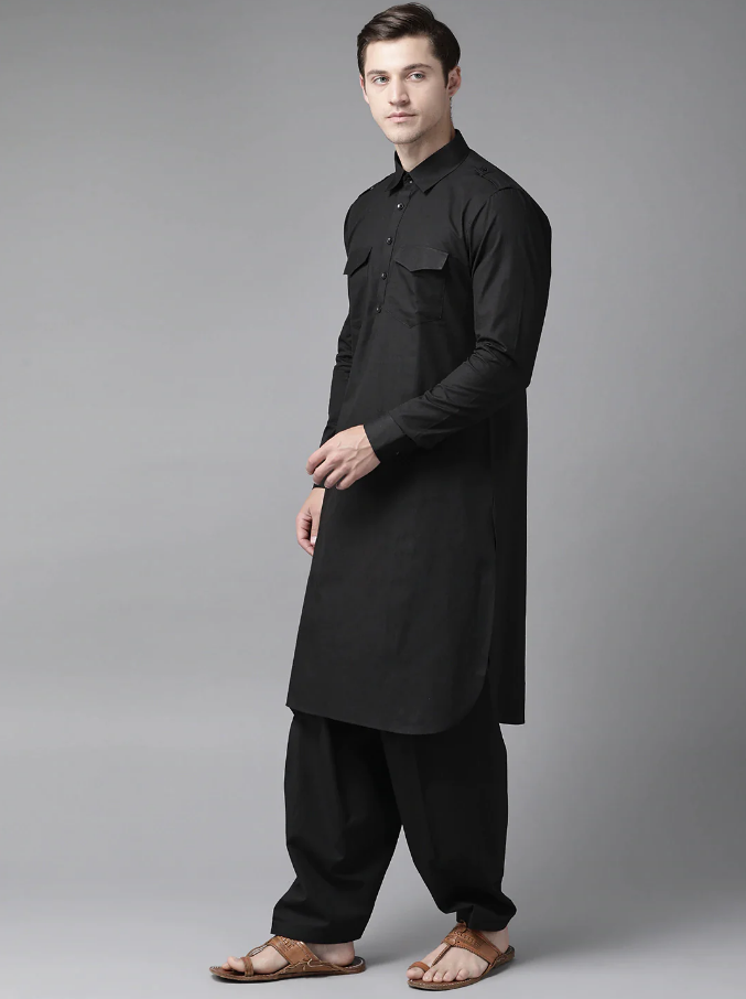 Black Punjabi Style Kurta with Pathani Salwar