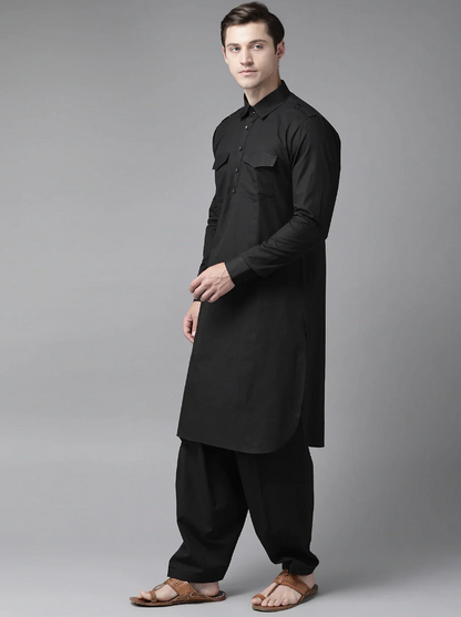 Black Punjabi Style Kurta with Pathani Salwar