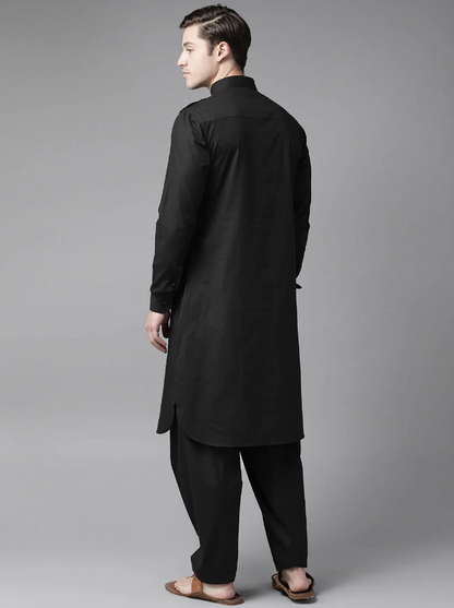 Black Punjabi Style Kurta with Pathani Salwar