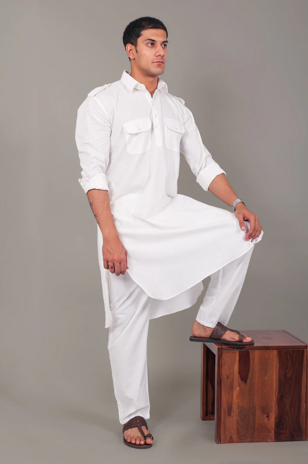 Pathani White Kurta with Pajama | Pure Punjabi Pathani Look
