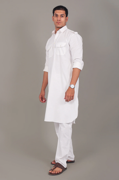 Pathani White Kurta with Pajama | Pure Punjabi Pathani Look